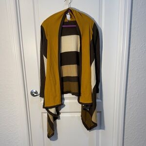 M & W Marwa Striped Open Front Cardigan Mustard,Brown Size M